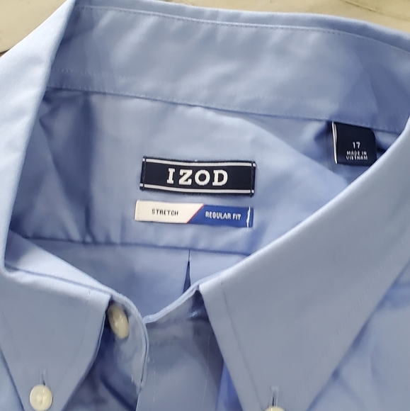 New Izod blue‎ button down shirt short sleeve regular fit size 17 - Picture 2 of 2